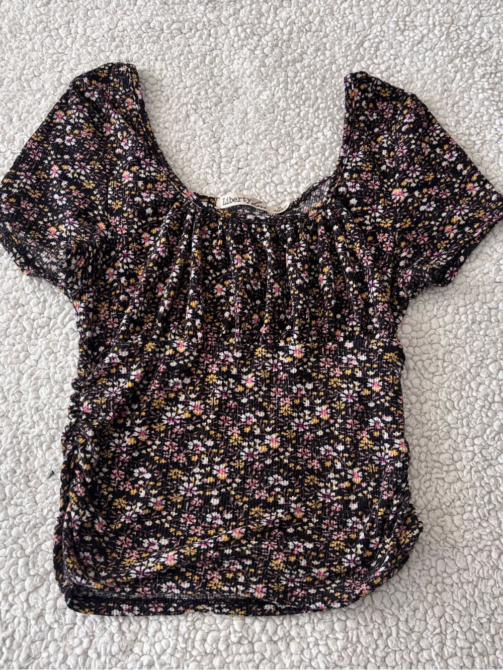 Liberty Black Floral Smocked Puff-Sleeve Top